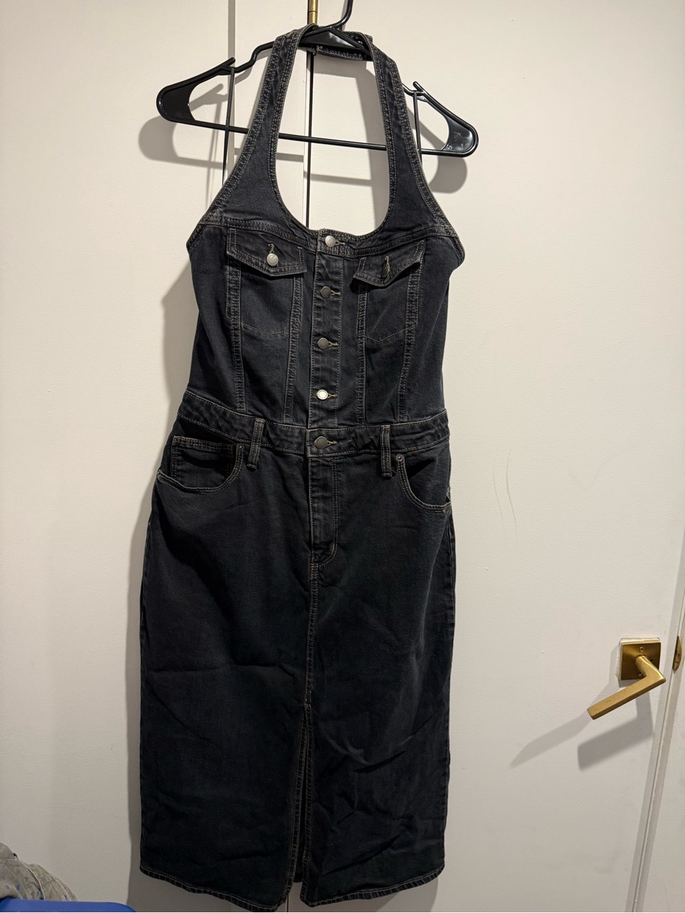 Universal Thread Black Denim Halter Midi Overall Dress